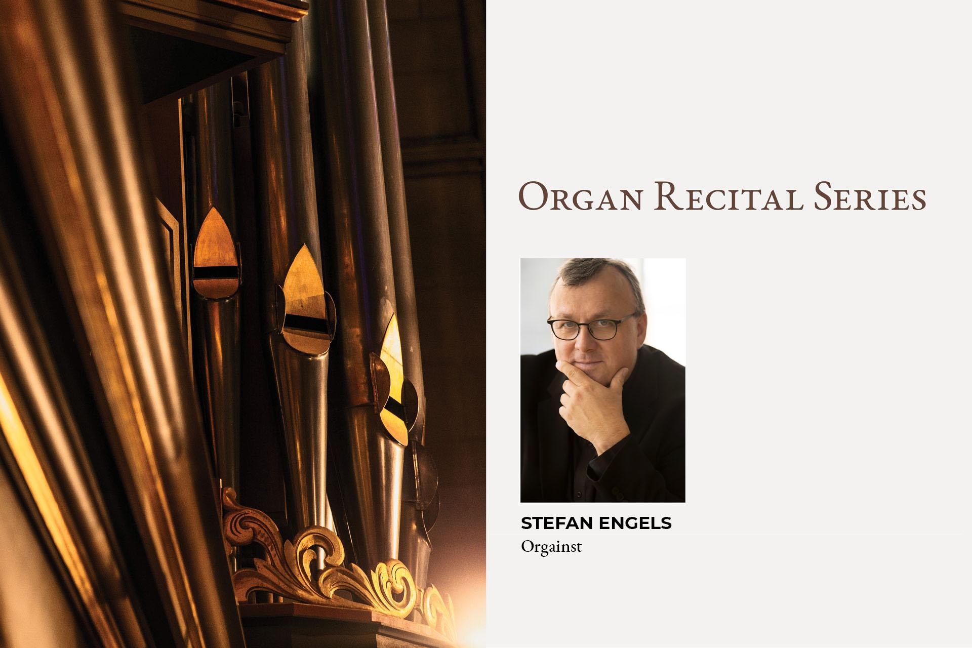 Photo of organ pipe. Text: Organ Recital Series