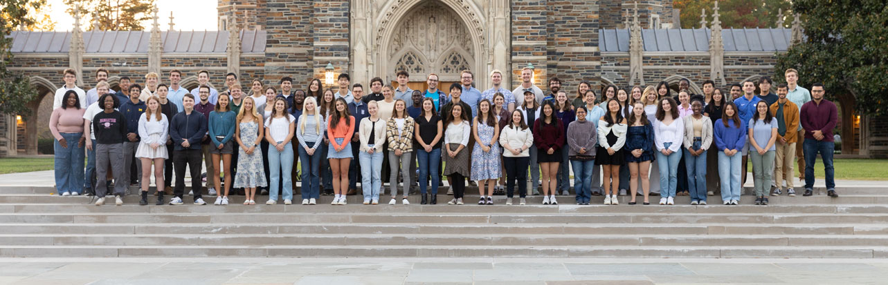 Students in the Chapel Scholars program pose for a group photo in front of Duke Chapel.