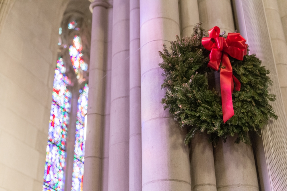 Christmas wreath at Duke Chapel