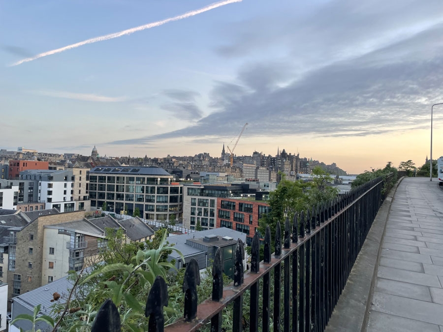 A scene in Edinburgh during a sunset walk.
