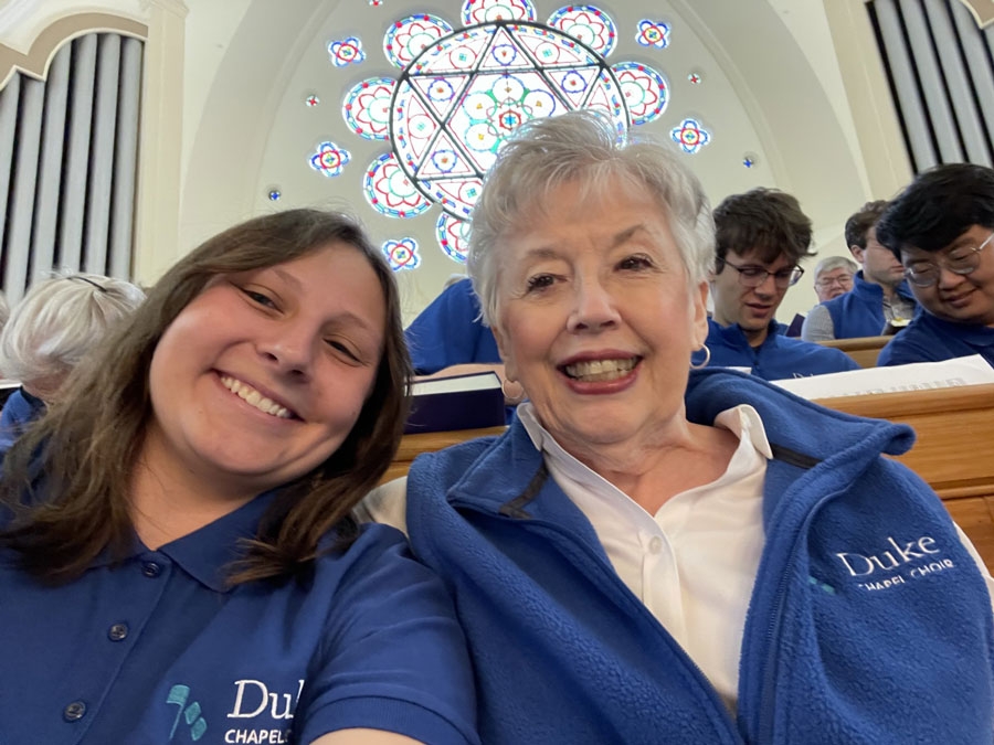 Choir members Anna Cambron (left) and Elaine Brown at St. Mark's Church in St. Andrews, where the choir sang in the morning service.
