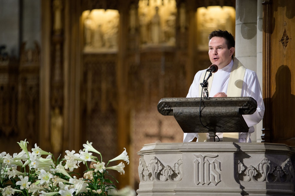 The Rev. Bruce Puckett in the pulpit at Duke Chapel
