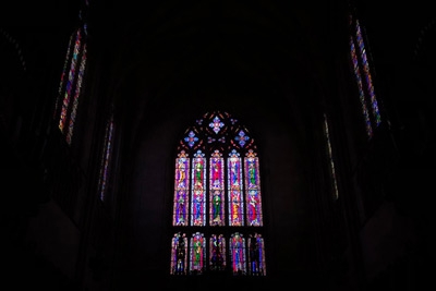 Chapel windows in dark