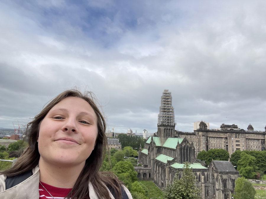 Anna Cambron outside Glasgow Cathedral