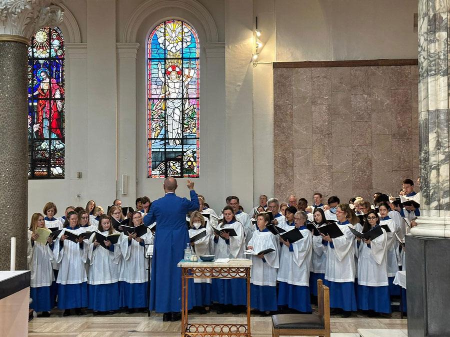 The choir sings during Mass at Whitefriar Street Church