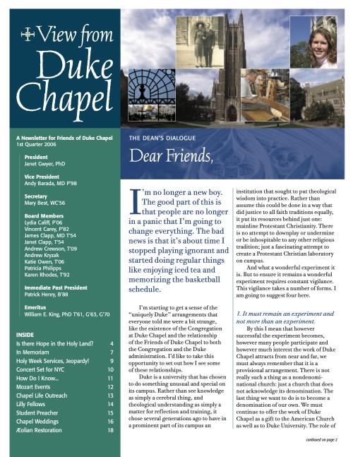 Friends of Duke Chapel | Second Quarter 2006 Covers